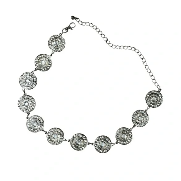 Silver Medallion Crystal Adorned Chain Belt For Women Boho, Western, Cowgirl - Picture 15 of 15